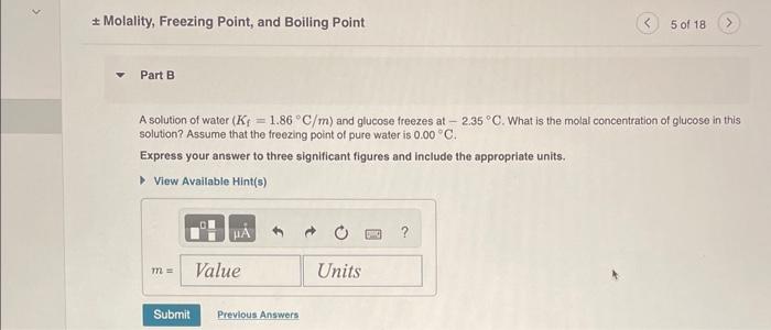 Solved Molality Freezing Point And Boiling Point 5 Of 18 Chegg