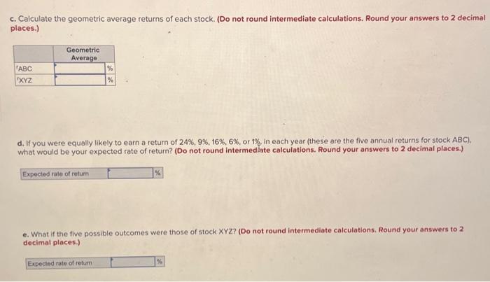 Solved Consider The Rate Of Return Of Stocks Abc And Xyz Chegg