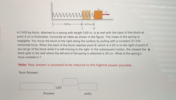 Solved 0 25 A 0 500 Kg Block Attached To A Spring With Chegg