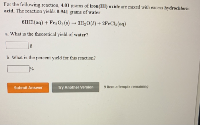 Solved For The Following Reaction Grams Of Iron Iii Chegg