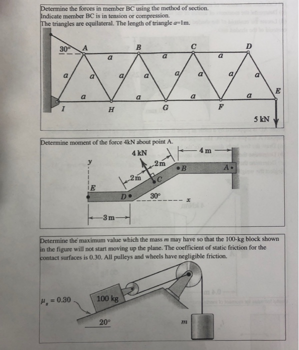 Solved Determine The Forces In Member Bc Using The Method Of Chegg