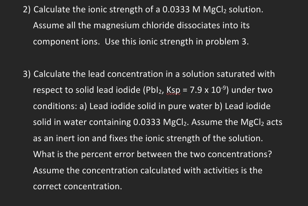 Solved Calculate The Ionic Strength Of A Mmgcl Chegg