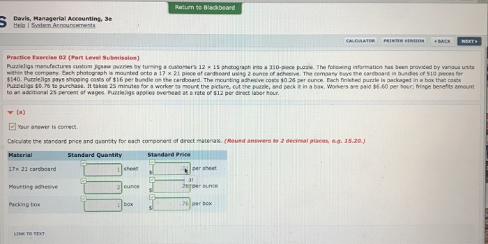 Solved Return To Blackboard Davis Managerial Accounting 3e Chegg