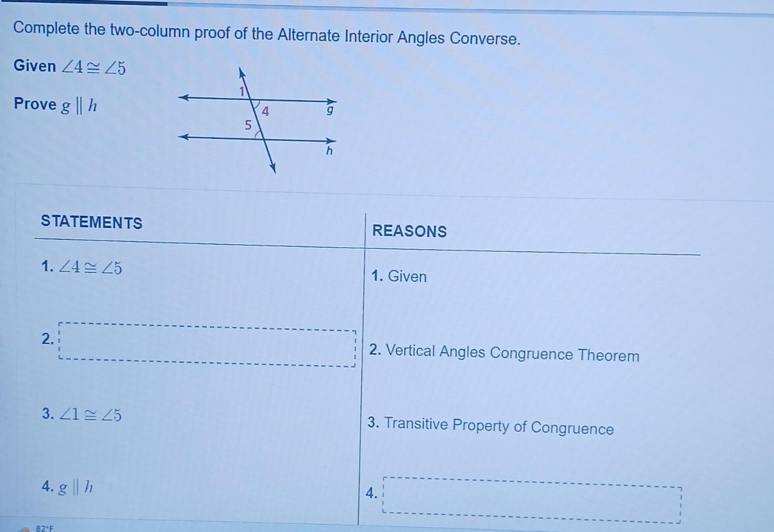 Solved Complete The Two Column Proof Of The Alternate Chegg