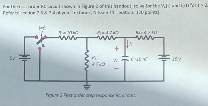 Solved For The First Order Rc Circuit Shown In Figure Of Chegg