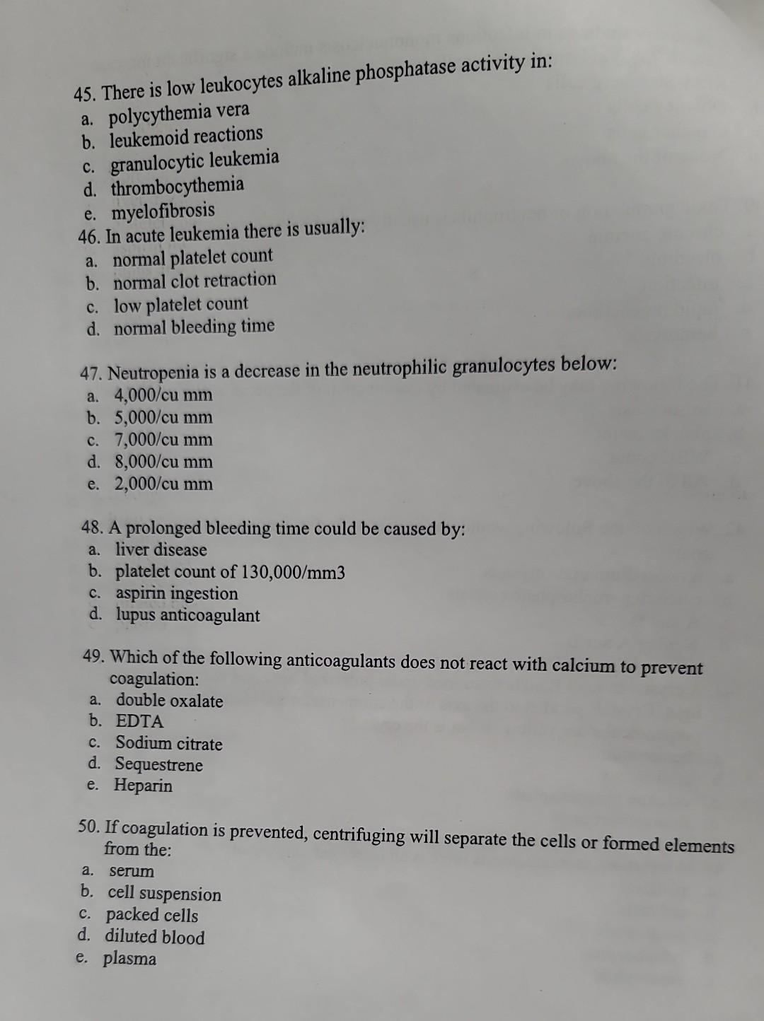 Solved 45 There Is Low Leukocytes Alkaline Phosphatase Chegg