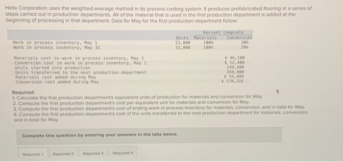 Solved Helix Corporation Uses The Weighted Average Method In Chegg