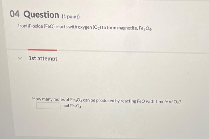 Solved Iron II Oxide FeO Reacts With Oxygen O2 To Form Chegg