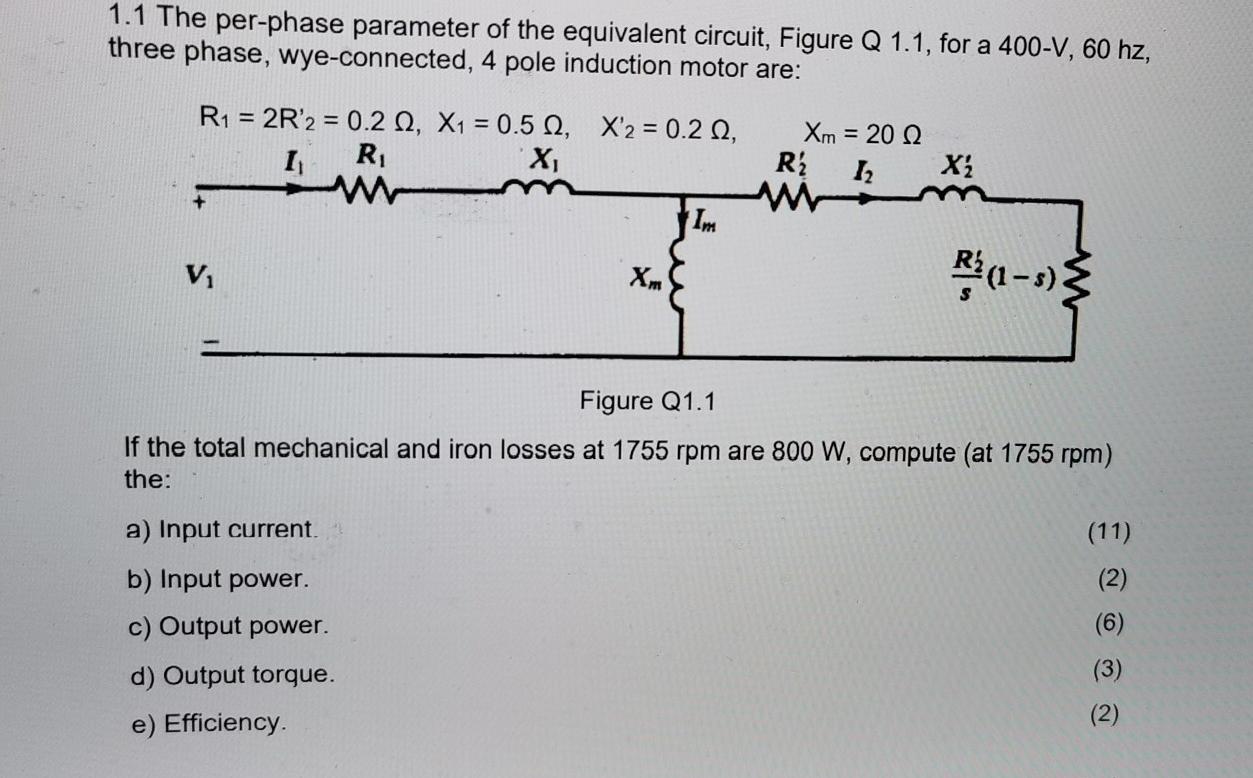 Solved The Per Phase Parameter Of The Equivalent Chegg