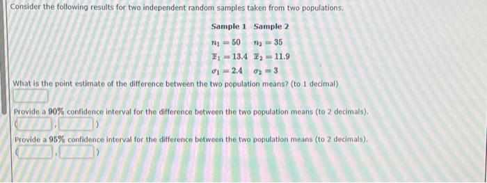 Solved Consider The Following Results For Two Independent Chegg