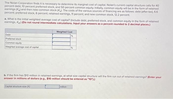 Solved The Nolan Corporation Finds It Is Necessary To Chegg