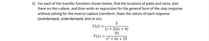 Solved For Each Of The Transfer Functions Shown Below Chegg