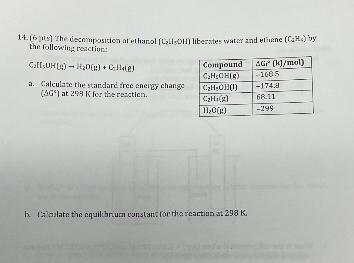 Solved Pts The Decomposition Of Ethanol C H Oh Chegg