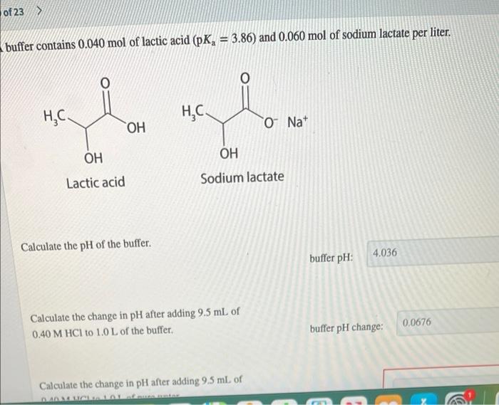 Solved Of 23 Buffer Contains 0 040 Mol Of Lactic Acid PK Chegg