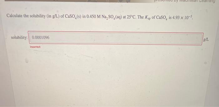 Solved Calculate The Solubility In G L Of Caso S In Chegg