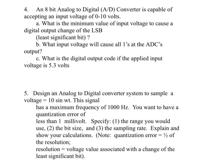 Solved An Bit Analog To Digital A D Converter Is Chegg