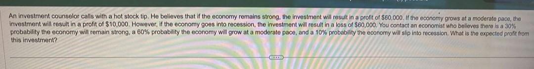 Solved An Investment Counselor Calls With A Hot Stock Tip Chegg