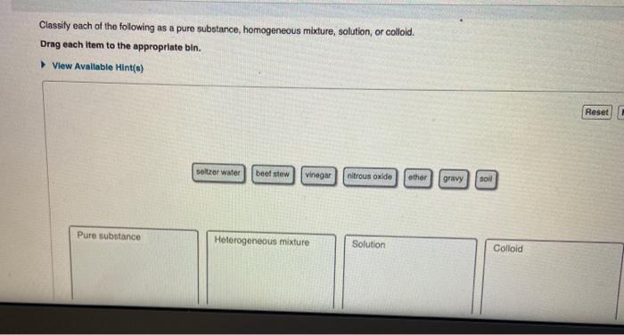 Solved Classity Each Of The Following As A Pure Substance Chegg