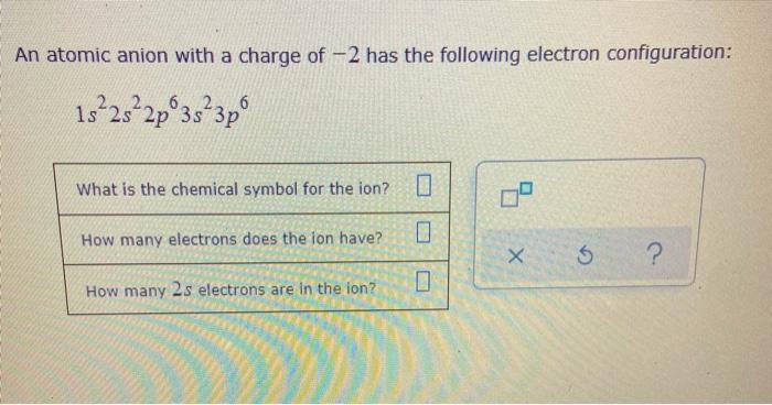 Solved An Atomic Anion With A Charge Of 2 Has The Following Chegg