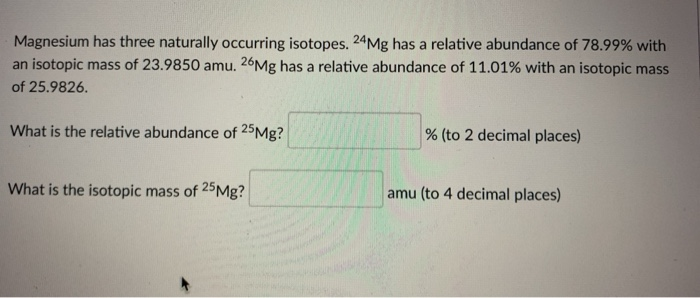 Solved Magnesium Has Three Naturally Occurring Isotopes Chegg