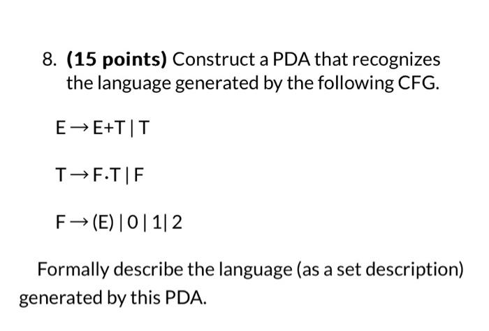 Solved 8 15 Points Construct A PDA That Recognizes The Chegg