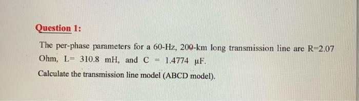 Solved Question The Per Phase Parameters For A Chegg