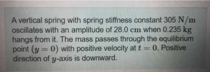 Solved A Vertical Spring With Spring Stiffness Constant 305 Chegg