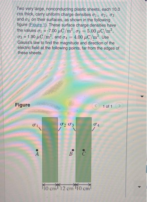 Solved Two Very Large Nonconducting Plastic Sheets Each Chegg