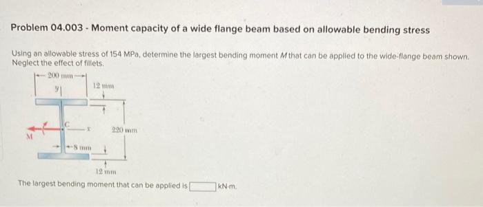 Solved Problem 04 003 Moment Capacity Of A Wide Flange Chegg