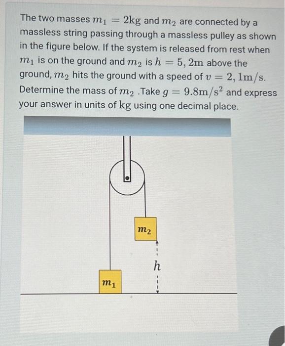 Solved The Two Masses M1 2 Kg And M2 Are Connected By A Chegg