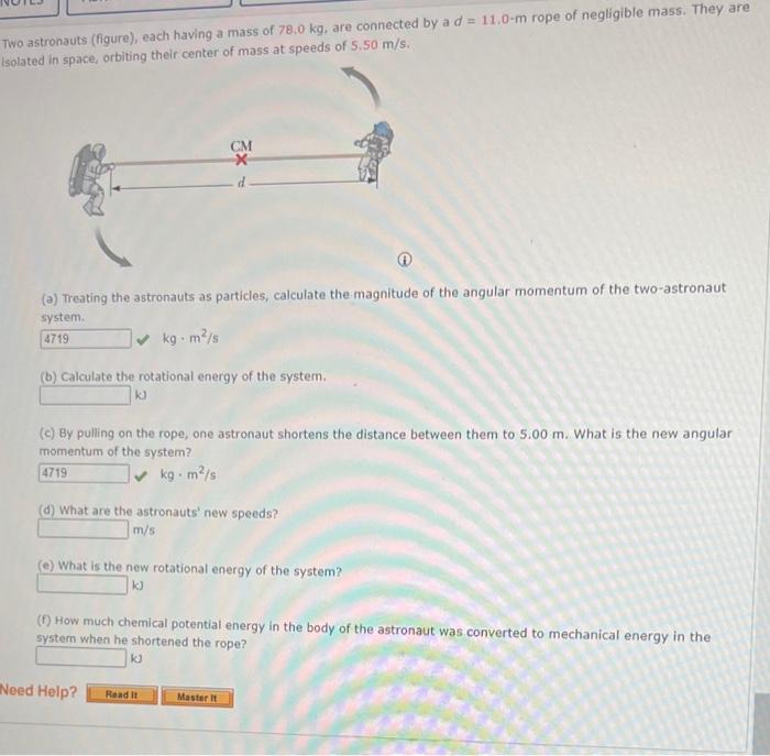 Solved Wo Astronauts Figure Each Having A Mass Of Chegg