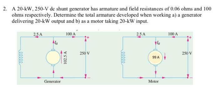 Solved A Kw V Dc Shunt Generator Has Armature And Chegg