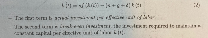 Consider The Continuous Time Solow Growth Model Chegg