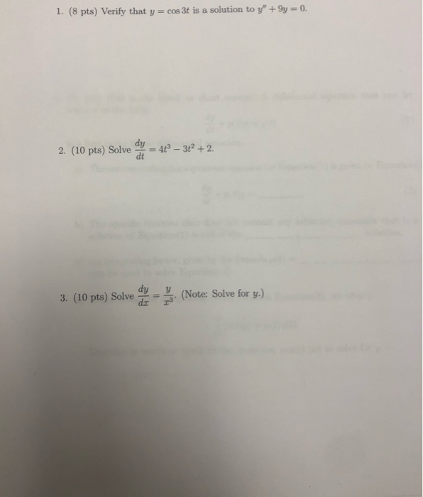 Solved Pts Verify That Y Cos T Is A Solution To Y Chegg