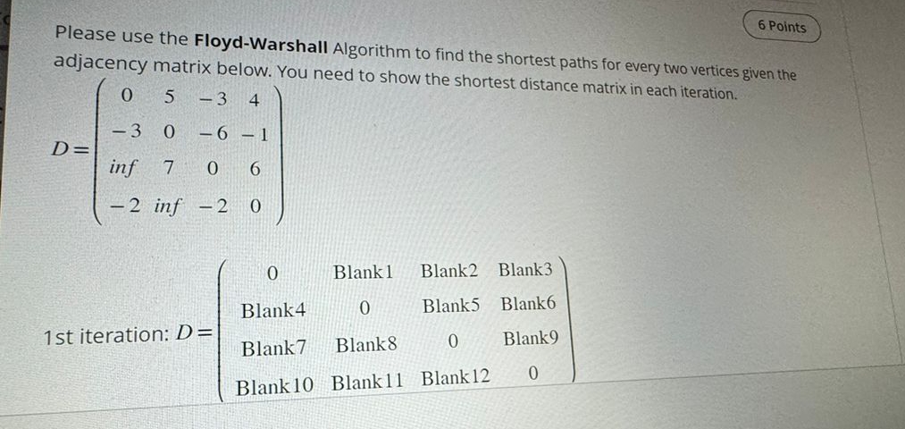 Solved Please Use The Floyd Warshall Algorithm To Find The Chegg