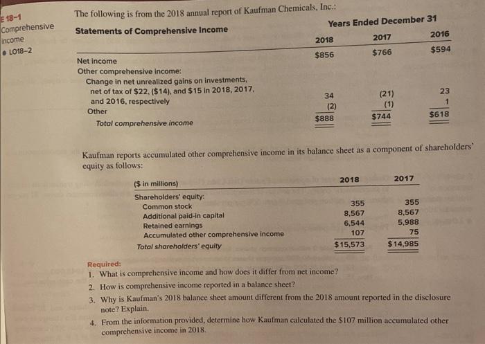 Solved Kaufman Reports Accumulated Other Comprehensive Chegg