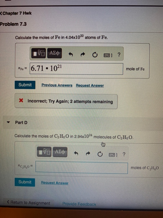 Solved Chapter Hwk Problem Calculate The Moles Of Fe Chegg