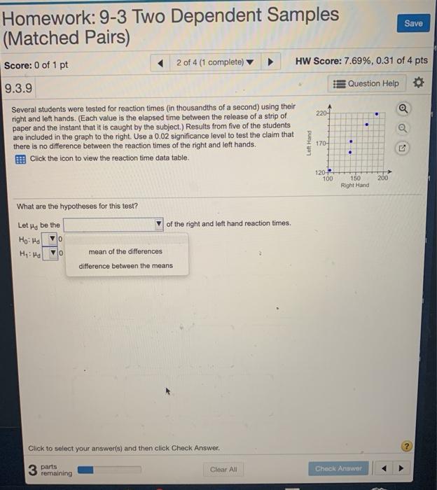 Solved Save Homework 9 3 Two Dependent Samples Matched Chegg