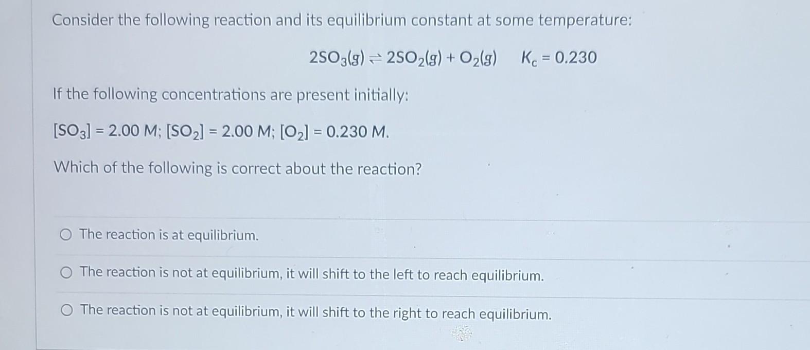 Solved Consider The Following Reaction And Its Equilibrium Chegg