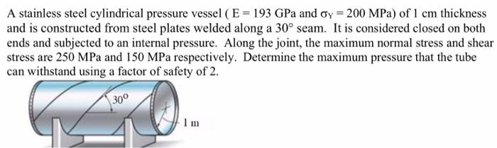 Solved A Stainless Steel Cylindrical Pressure Vessel E Chegg