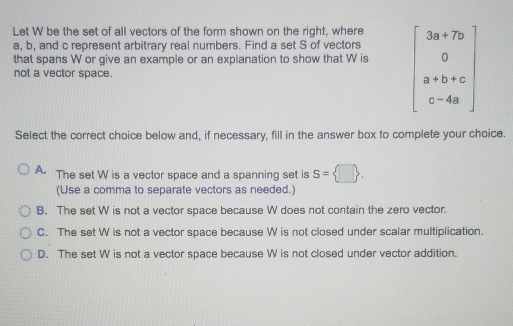 Solved За 7b Let W be the set of all vectors of the form Chegg