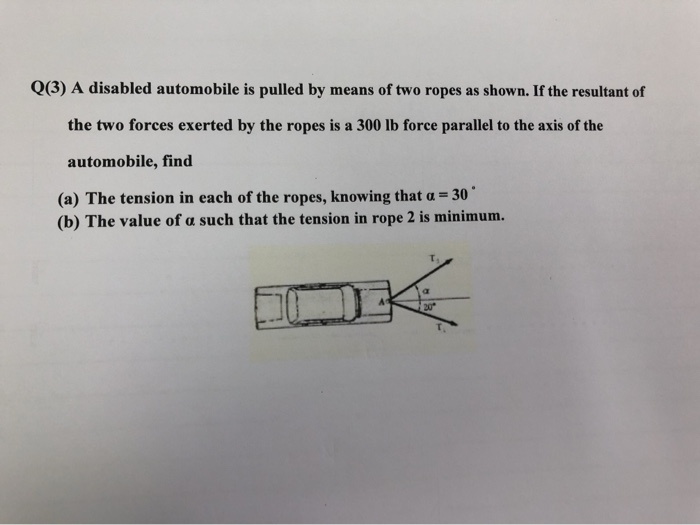 Solved Q 3 A Disabled Automobile Is Pulled By Means Of Two Chegg