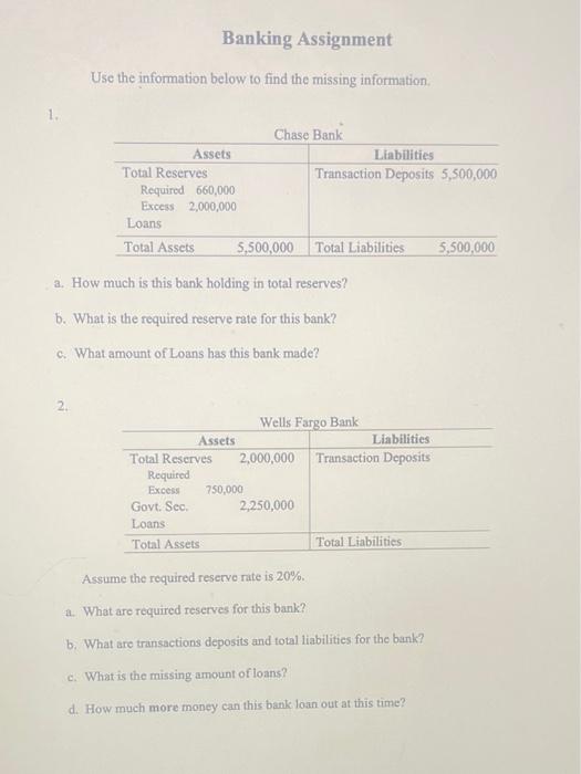 Solved Use The Information Below To Find The Missing Chegg