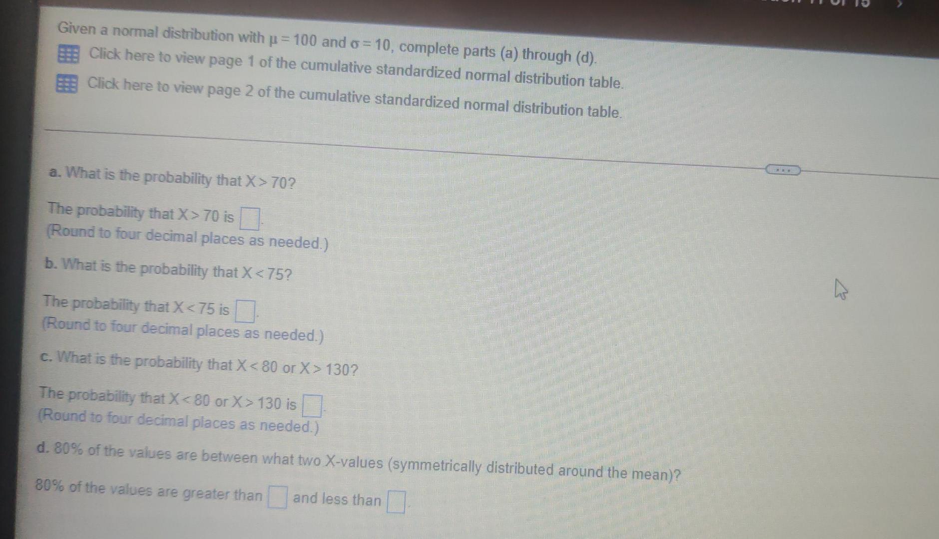 Solved Given A Normal Distribution With P 100 And O 10 Chegg