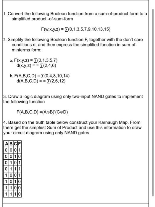 Solved 1 Convert The Following Boolean Function From A Chegg