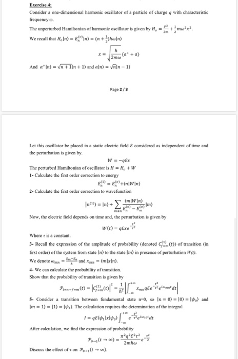 Solved Exercise 4 Consider A One Dimensional Harmonic Chegg