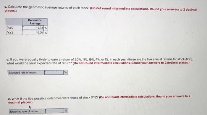 Solved Consider The Rate Of Return Of Stocks Abc And Xyz Chegg