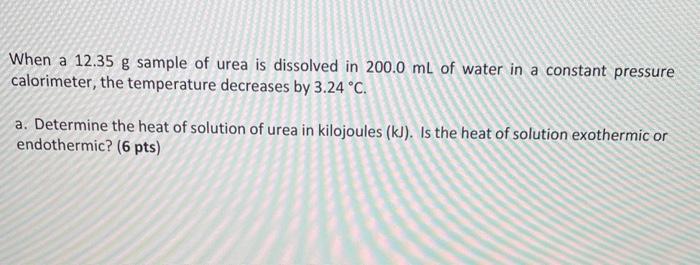 Solved When A 12 35 G Sample Of Urea Is Dissolved In 200 0 Chegg