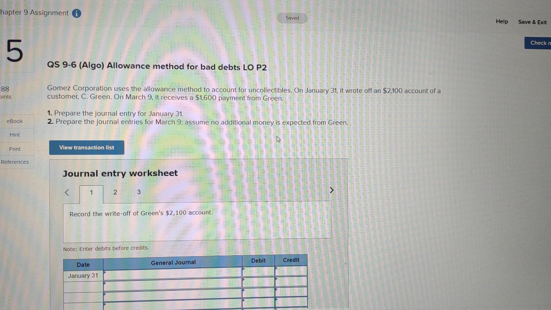 Solved QS 9 6 Algo Allowance Method For Bad Debts LO P2 Chegg