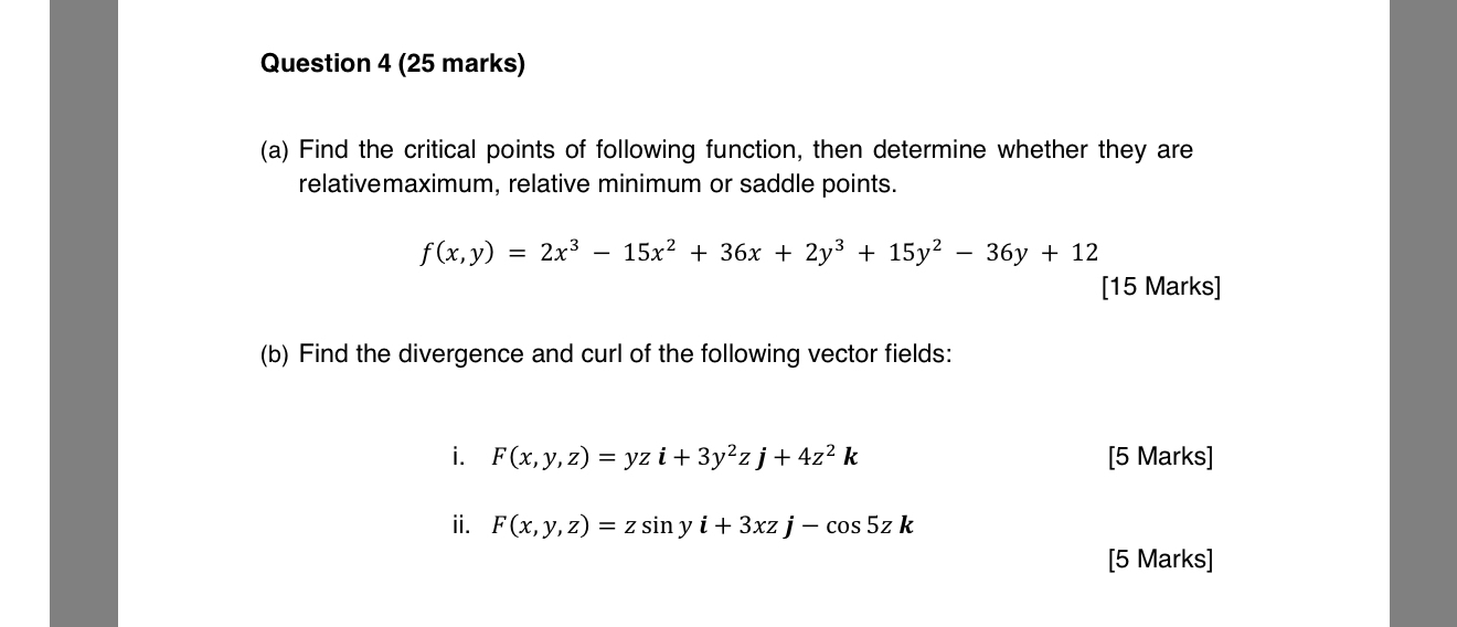 Solved Question Marks A Find The Critical Points Chegg